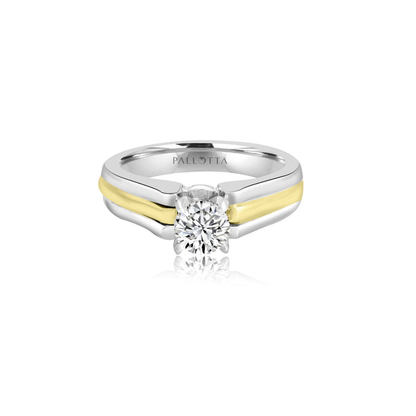 18K T-Tone Four Prong Round Solitaire Engagement Ring