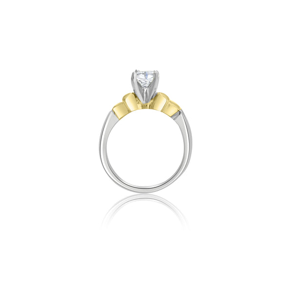 18K T-Tone Four Prong Round Solitaire Engagement Ring