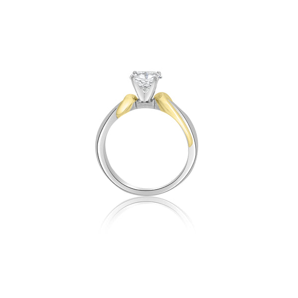 18K T-Tone Four Prong Round Solitaire Engagement Ring