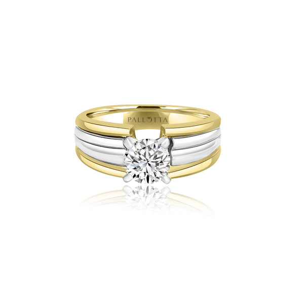 18K T-Tone Four Prong Round Solitaire Engagement Ring