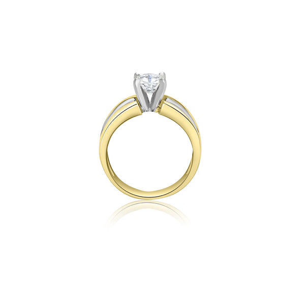 18K T-Tone Four Prong Round Solitaire Engagement Ring