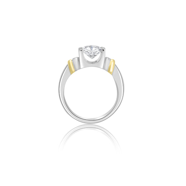 14K T-Tone Half Bezel Round Solitaire Engagement Ring