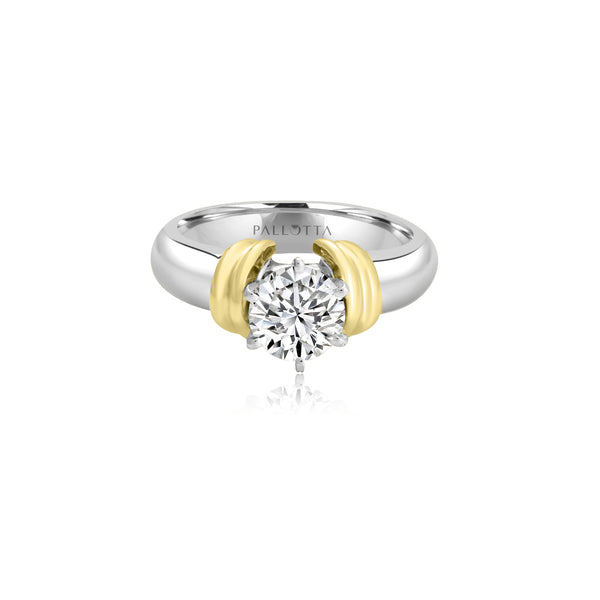 18K T-Tone Four Prong Round Solitaire Engagement Ring