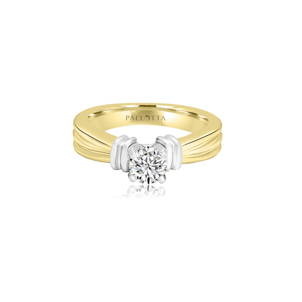 18K T-Tone Four Prong Round Solitaire Engagement Ring