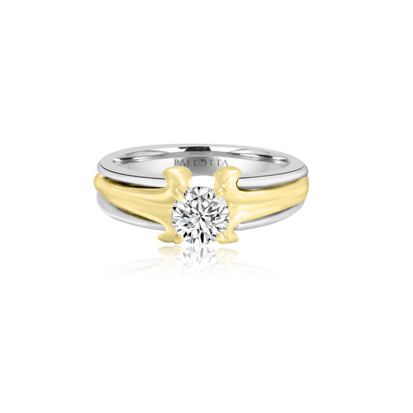 18K T-Tone Four Prong Round Solitaire Engagement Ring