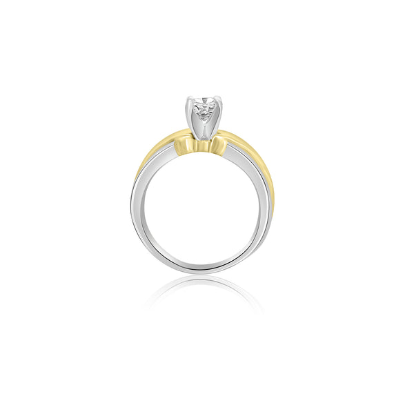 18K T-Tone Four Prong Round Solitaire Engagement Ring