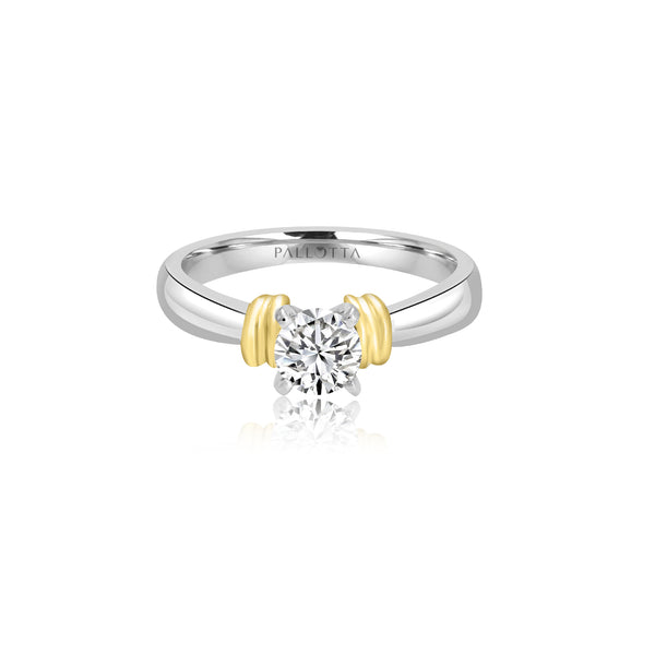 18K T-Tone Four Prong Round Solitaire Engagement Ring