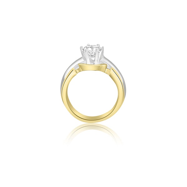 18K T-Tone Six Prong Round Solitaire Engagement Ring