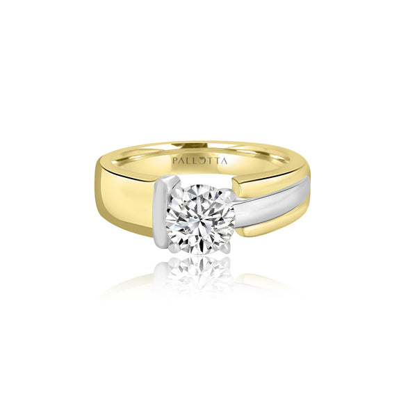 18K T-Tone Four Prong Round Solitaire Engagement Ring