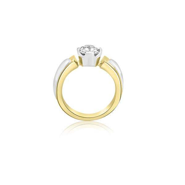 18K T-Tone Quad Bezel Round Solitaire Engagement Ring