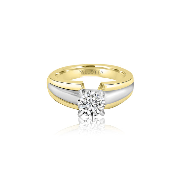 18K T-Tone Four Prong Round Stone Engagement Ring