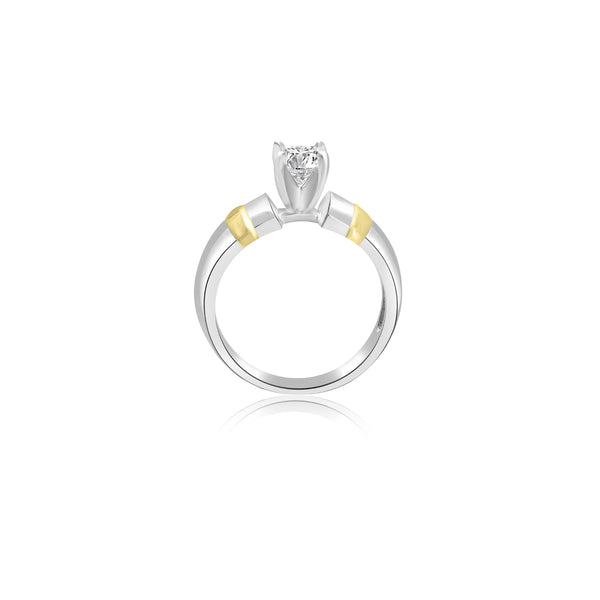 18K T-Tone Four Prong Round Stone Engagement Ring