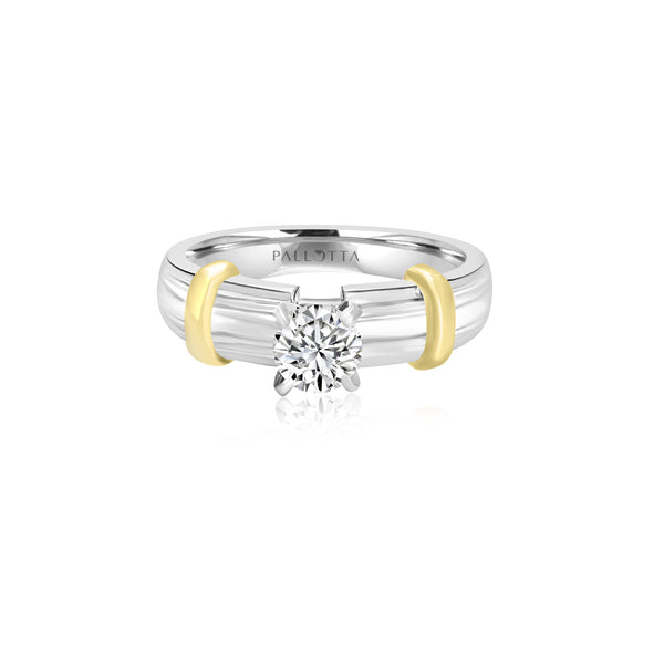 18K T-Tone Four Prong Round Stone Engagement Ring