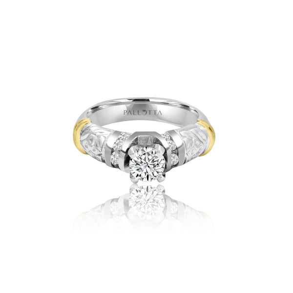 18K T-Tone Four Prong Filogree Engagement Ring