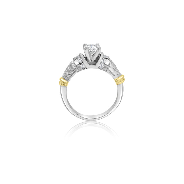 18K T-Tone Four Prong Filogree Engagement Ring