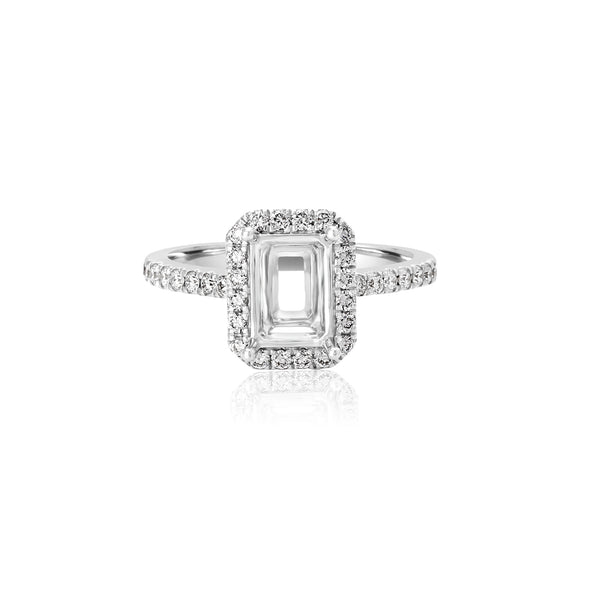 14K White Gold Emerald Halo Engagement Ring