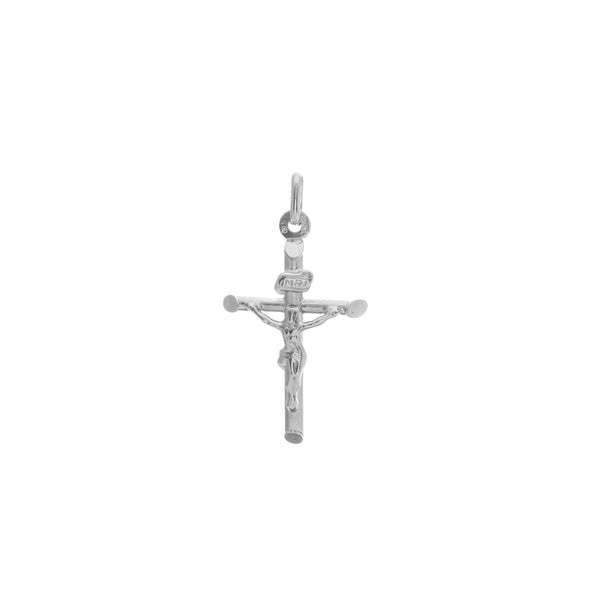 10k White Gold Puffed Jesus Cross Pendant