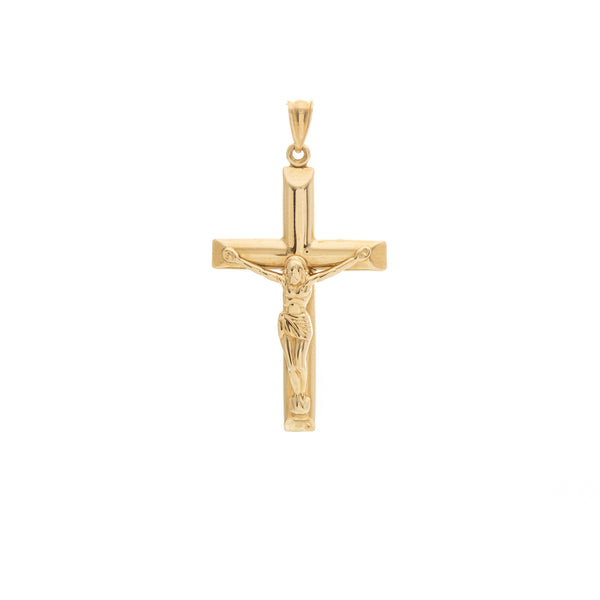 10k Yellow Gold Puffed Jesus Cross Pendant