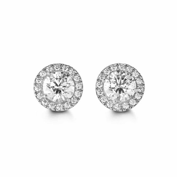 10k White Gold Halo Stud Elizabeth Earrings