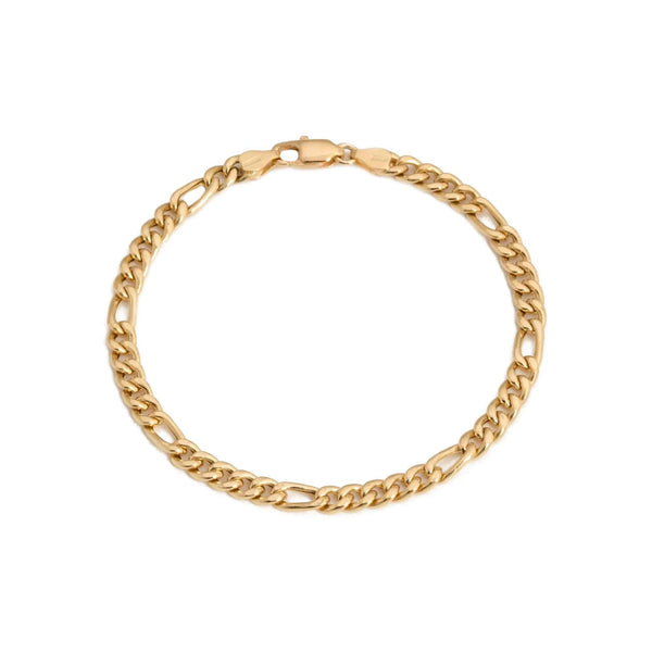 18k Yellow Gold Puffed Figaro Bracelet Itlay