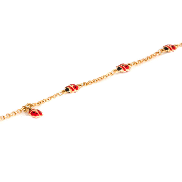 18k Yellow Gold Red Lady Bug Bracelet Italy