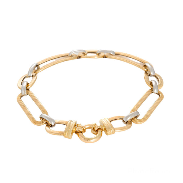 18k T-tone Fancy Oval Link Bracelet