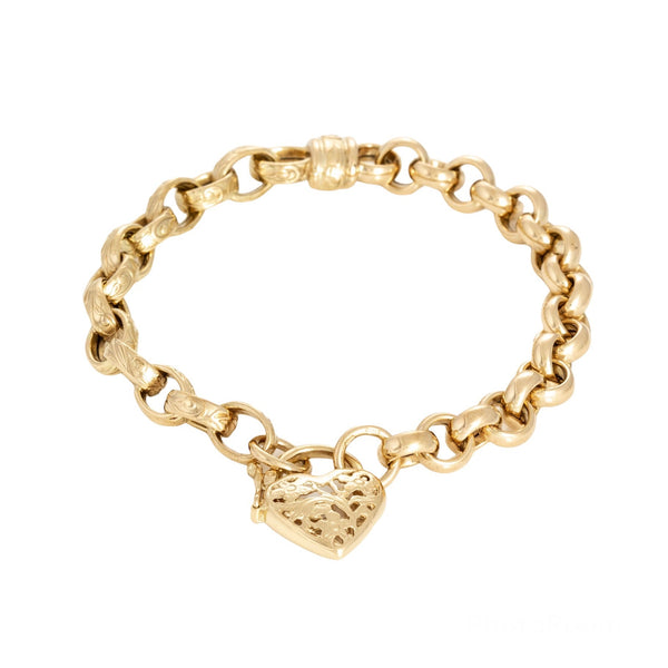 18k Yellow Gold Link Bracelet Heart Lock