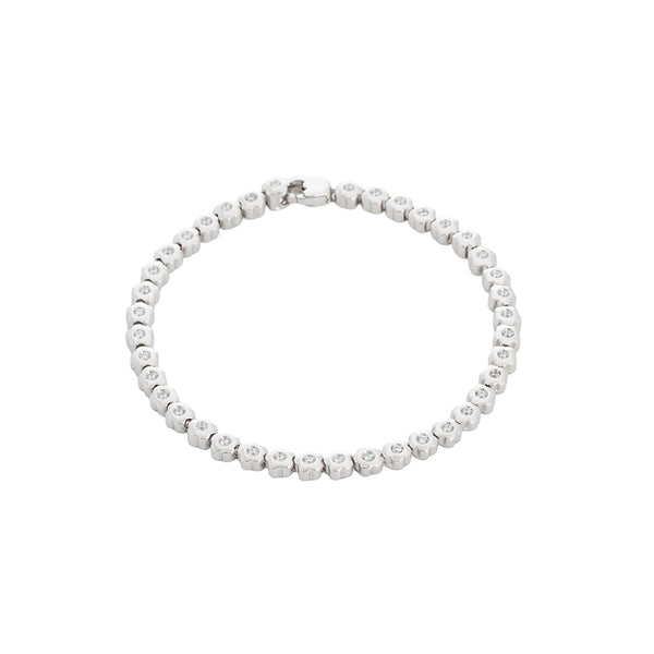 18k White Gold Floral Cubic Stone Tennis Bracelet