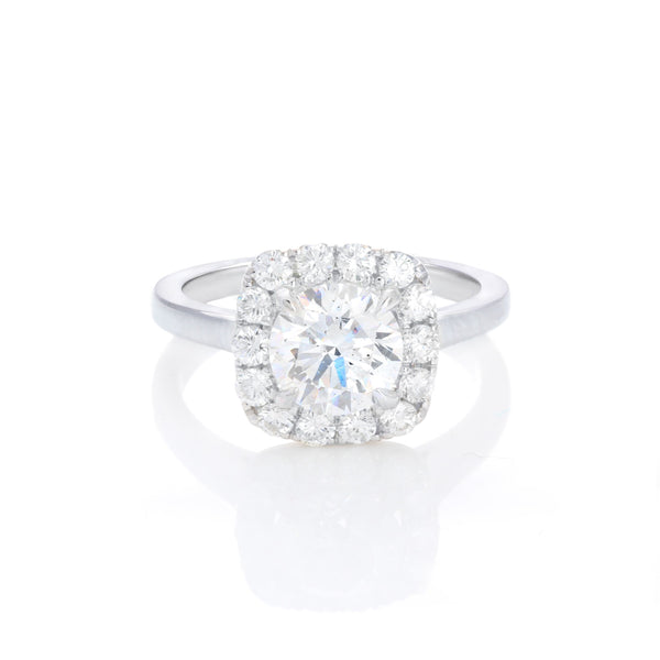 14k White Gold Round Cushion Halo Engagement Ring