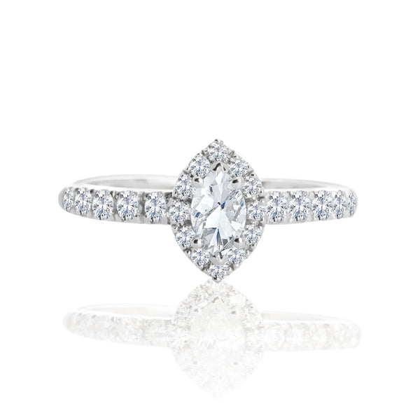 14k White Gold Marquise Halo Engagement Ring