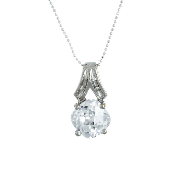 18k White Gold Checkered Cubic Drop Italian Necklace