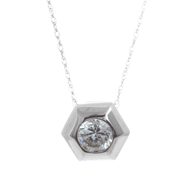 18k White Gold Hexagon Love Necklace