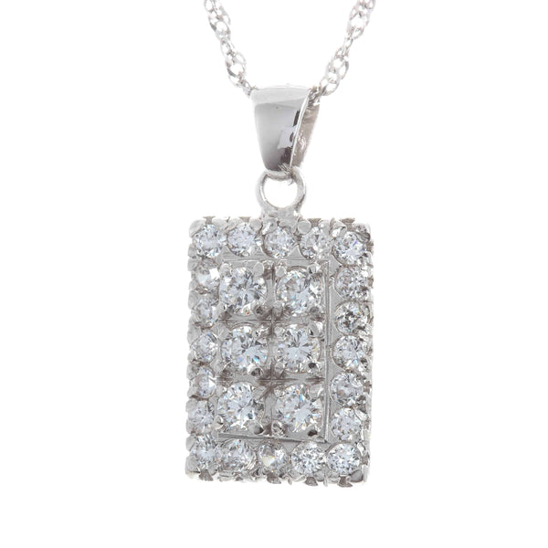 18k White Gold Rectangle Cubic Necklace