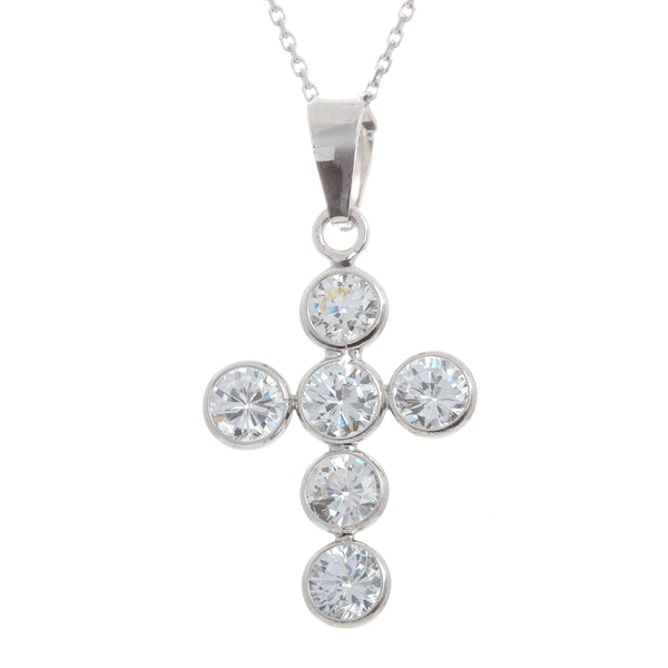 18k White Gold Cross Cubic Italian Necklace