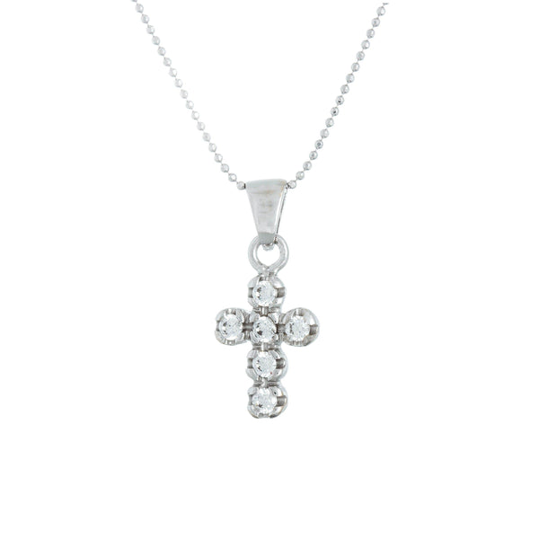 18k White Gold Tiny 6 Stone Cross Pendant