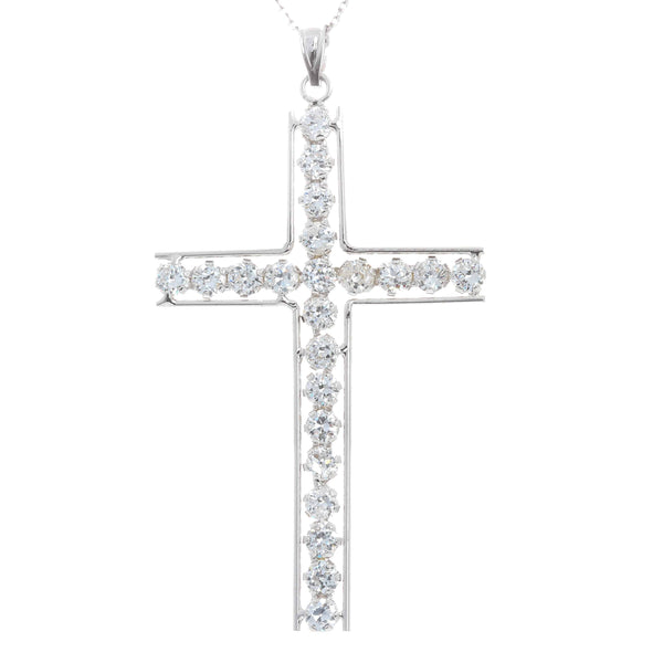 18k White Gold Cross Cubic Italian Necklace