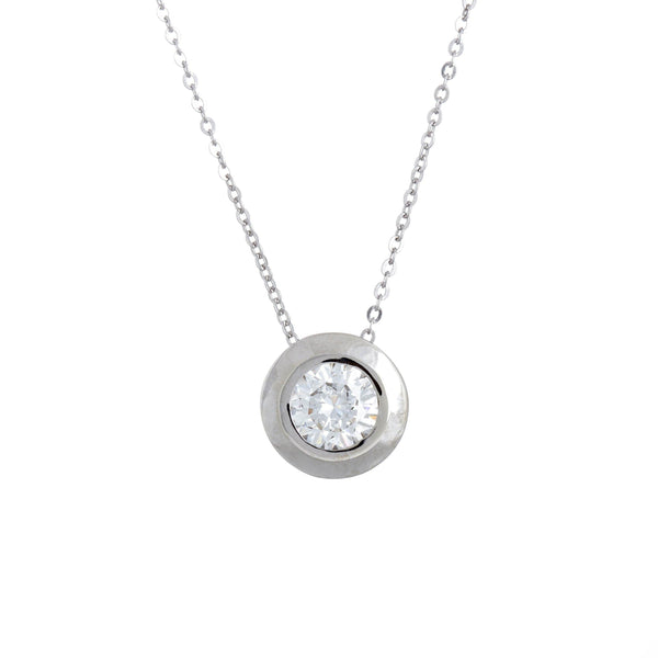 18k White Gold Round Doughnut Cubic Slider Necklace