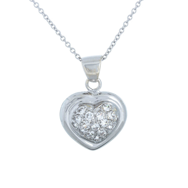 18k White Gold Raised Cubic Heart Italian Necklace