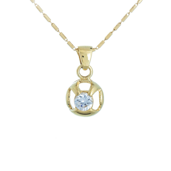 18k Yellow Gold Round Cubic Drop Necklace