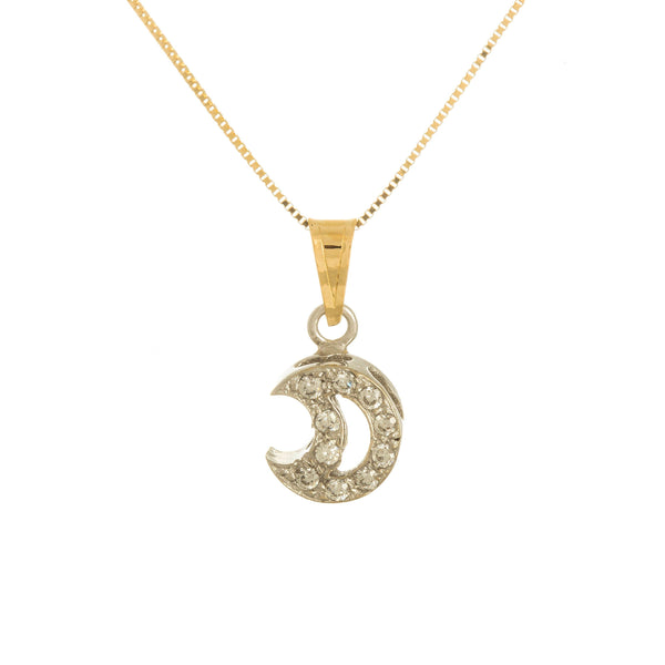 18k T-tone Cubic Moon Drop Pendant & Chain