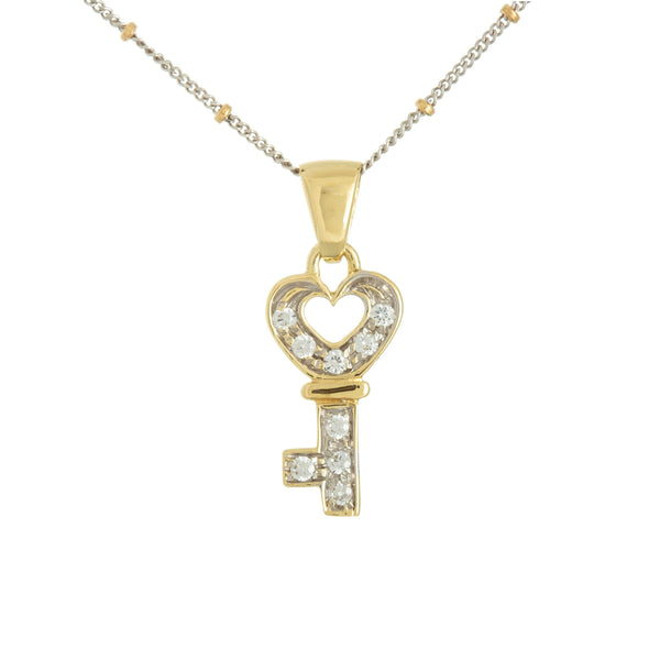 18k T-tone Cubic Key Pendant Italian Necklace