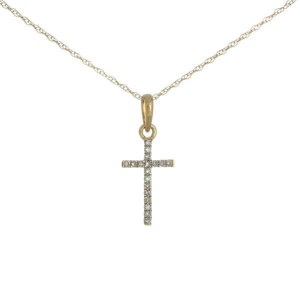 14k Yellow Gold (0.10 Ct. Tw.) Diamond Cross Necklace