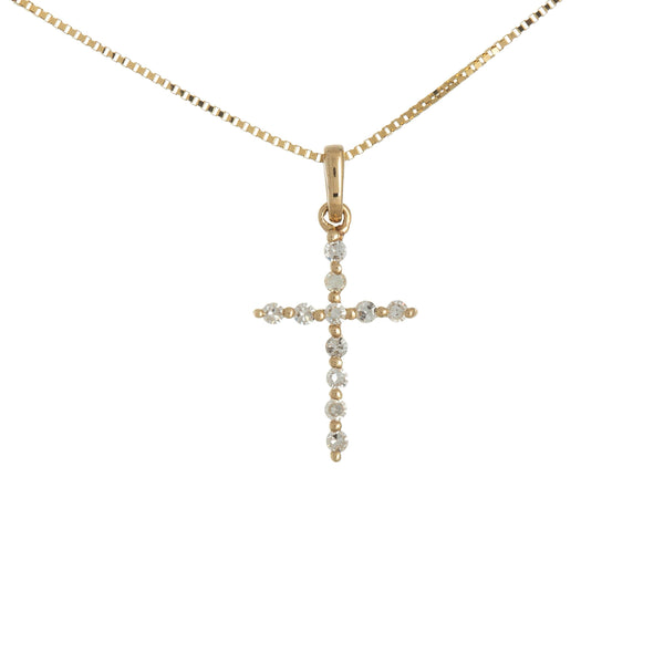 14k Yellow Gold (0.10 Ct. Tw.) Simple Diamond Cross Necklace