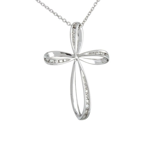 14k White Gold (0.25 Ct. Tw.)thin Swirl Cross Necklace