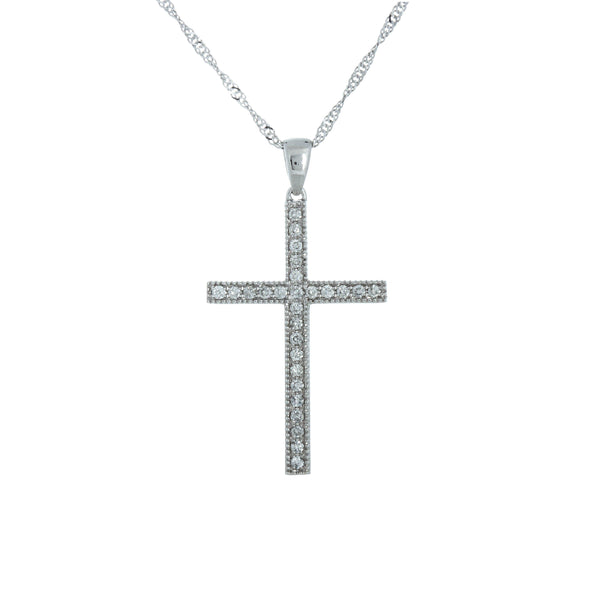 18k White Gold (0.25 Ct Tw.) Elegant thin Diamond Cross 