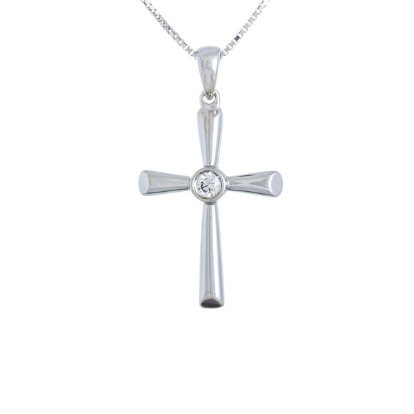 18k White Gold (0.08 Ct. Tw.) Diamond Cross Necklace