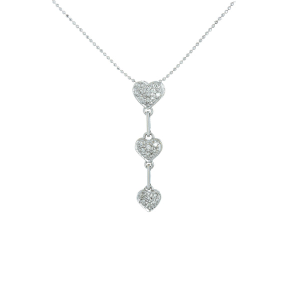 14k White Gold (0.10 Ct. Tw.)triple Heart Drop Necklace