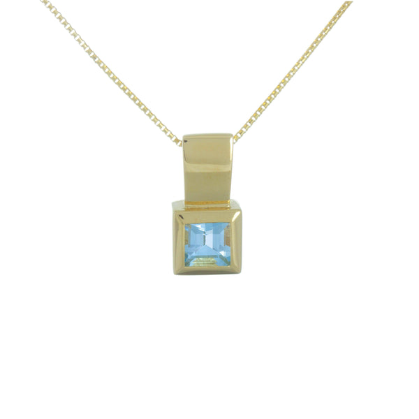 18k Yellow Gold Square Blue Topaz