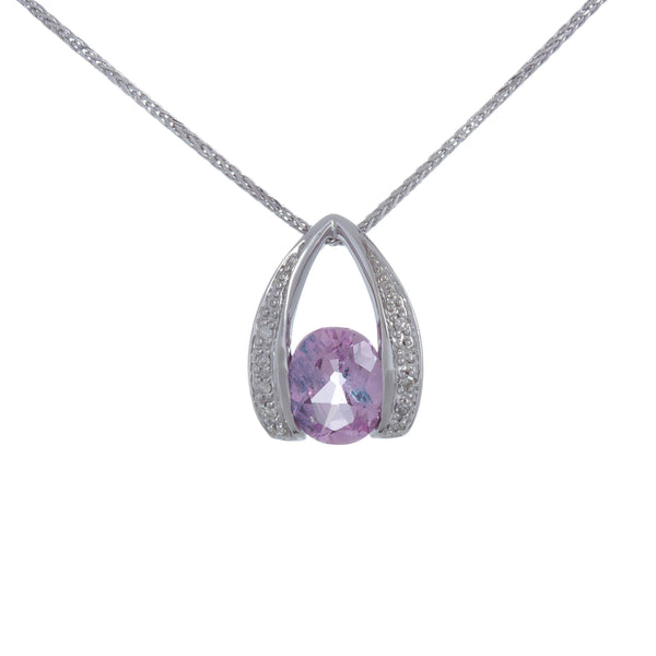 14k White Gold Abstract Oval Pink Sapphire Necklace