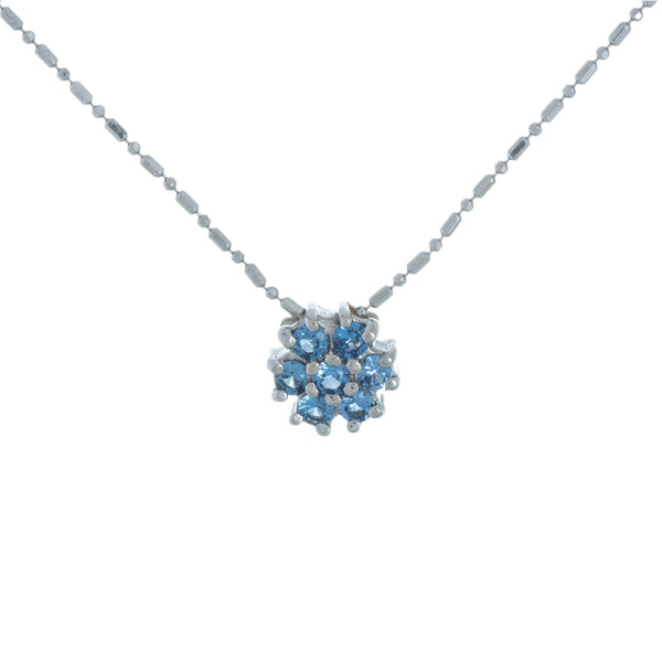 14k White Gold Floral Aqua Cluster Slide Necklace